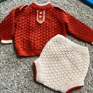 Vintage Knit baby Sweater and Shorts Set